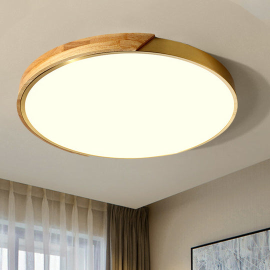 Sleek Drum Ceiling Light With Led Wood Flush Mount White/Warm 12’/16’ Width
