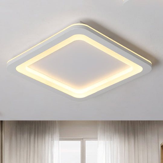 Simple Metal Led White Ceiling Light Fixture In Square Flush Design 10/14.5/19 Wide With White/Warm