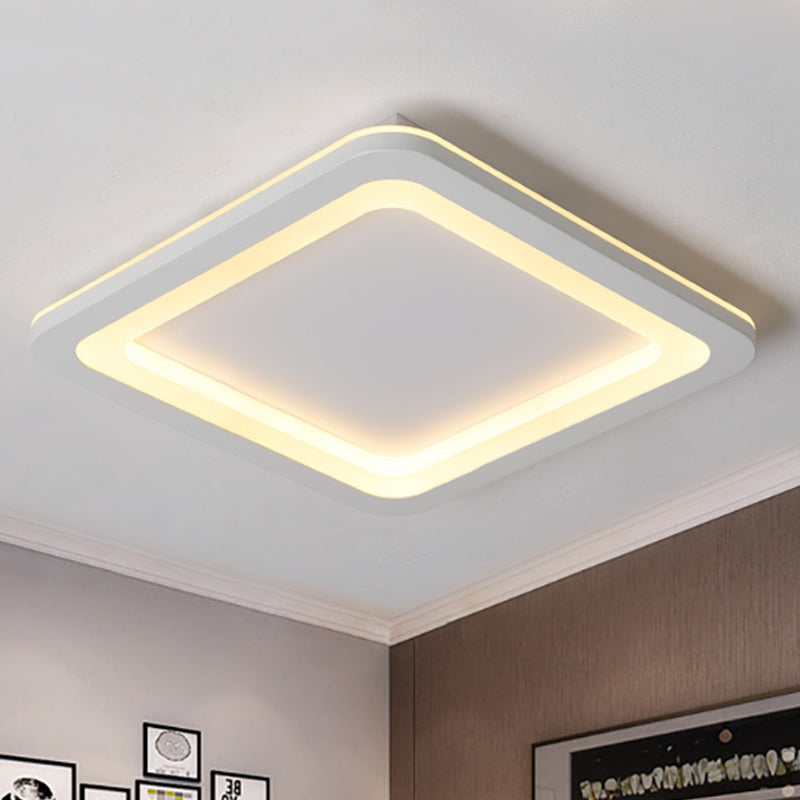 Simple Metal Led White Ceiling Light Fixture In Square Flush Design 10/14.5/19 Wide With White/Warm