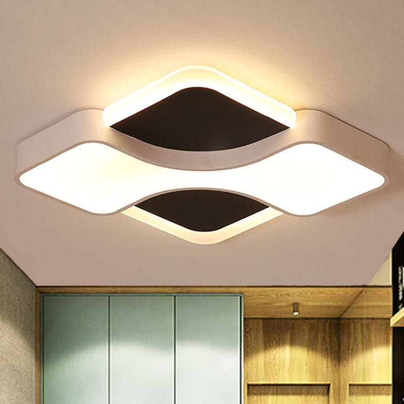 Geometric Metal Led Flush Ceiling Light Fixture In White/Warm 16.5’/19.5’/23.5’ Wide