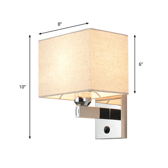 Modern Rectangular Fabric Led Wall Sconce In Chrome For Bedside Lighting