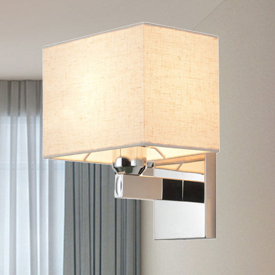 Modern Rectangular Fabric Led Wall Sconce In Chrome For Bedside Lighting / A