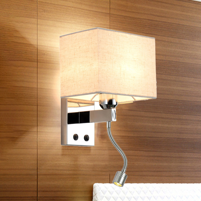 Modern Rectangular Fabric Led Wall Sconce In Chrome For Bedside Lighting