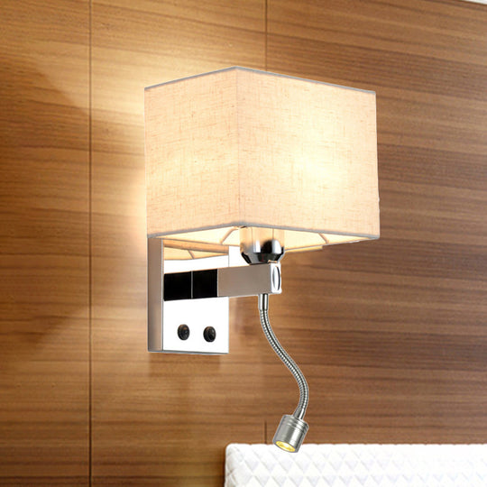 Modern Rectangular Fabric Led Wall Sconce In Chrome For Bedside Lighting