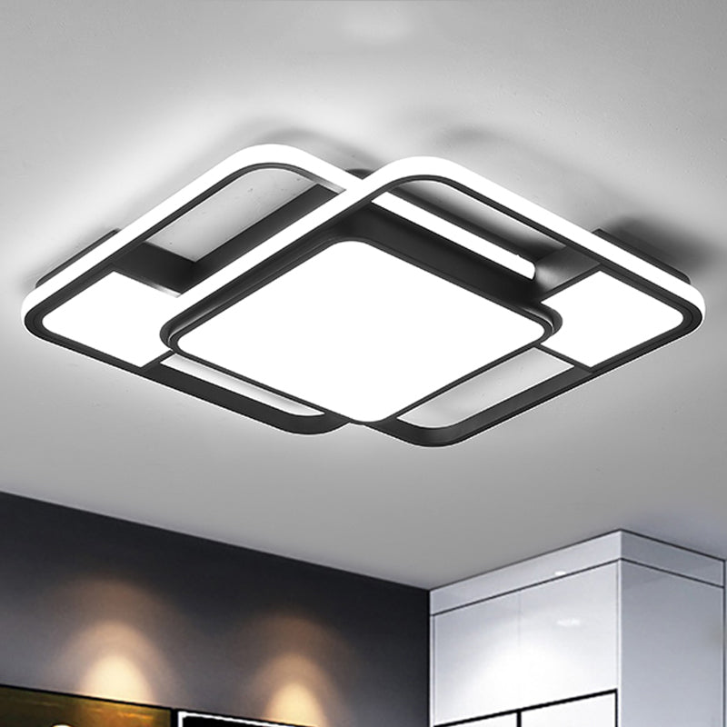 Modern Led Metal Flush Mount Ceiling Light With Frosted White Diffuser - White/Warm 16.5’/20.5’ Wide
