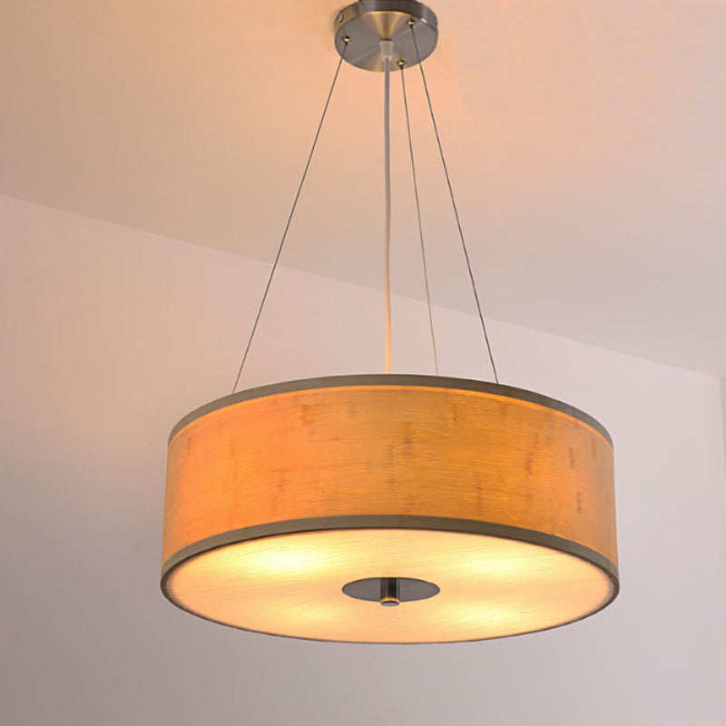 Modern Bamboo Pendant Light With Drum Shade - Handcrafted Wood Ceiling Lamp
