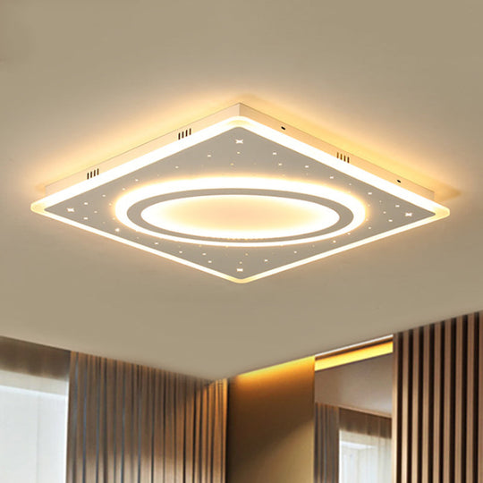 Led Square Flush Mount Ceiling Light In White/Warm With Metal Frame 21.5/23.5 Wide White / 21.5