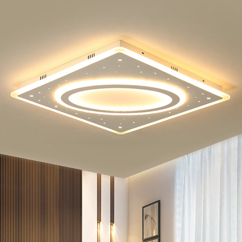Led Square Flush Mount Ceiling Light In White/Warm With Metal Frame 21.5’/23.5’ Wide