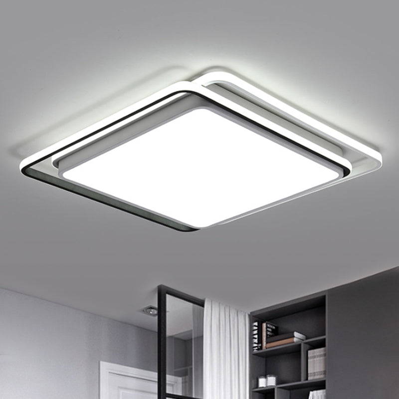 Square Ceiling Mount Led Lamp: Minimalist Metal Flush Light For Living Room In White/Warm - 15/19