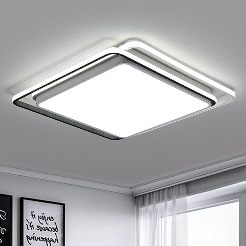 Square Ceiling Mount Led Lamp: Minimalist Metal Flush Light For Living Room In White/Warm -