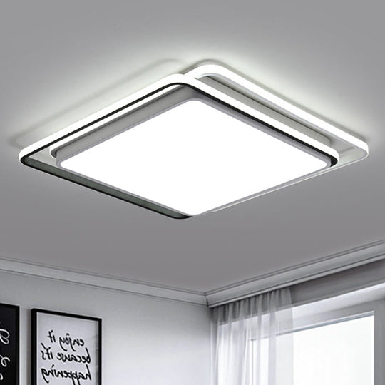 Square Ceiling Mount Led Lamp: Minimalist Metal Flush Light For Living Room In White/Warm -