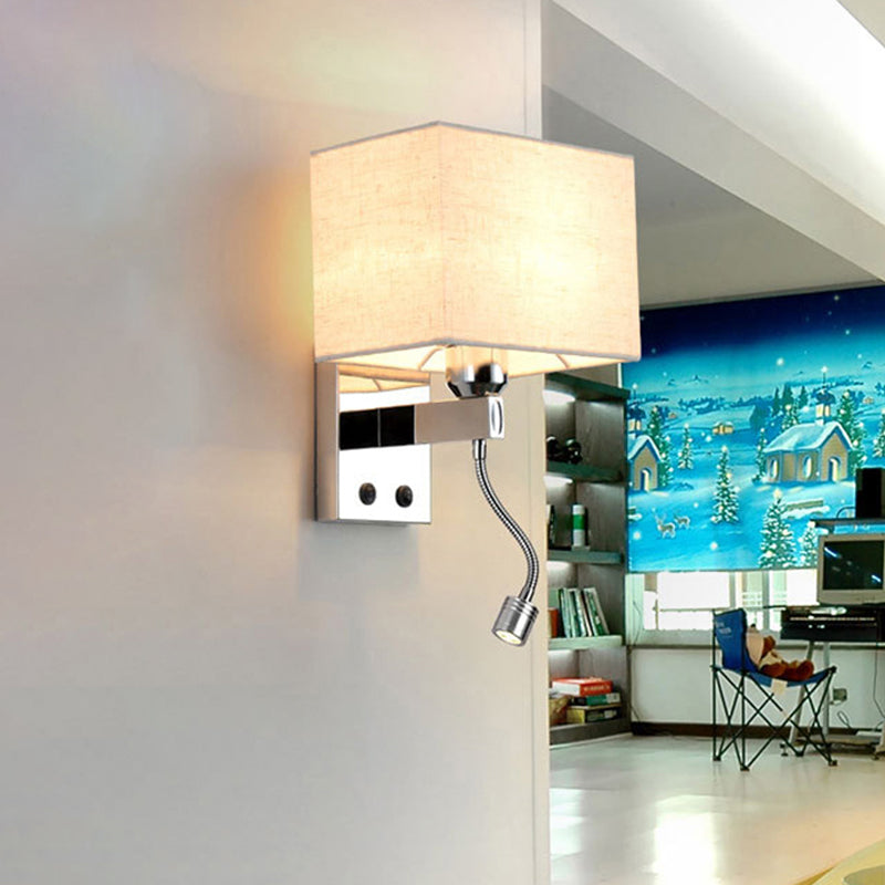 Modern Led Rectangle Wall Sconce In Chrome For Bedroom Lighting / With Spot Light
