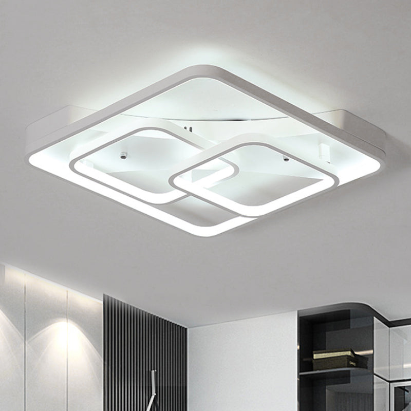 Sleek Metal Led Square Flush Mount Ceiling Light Fixture With White/Warm 16.5’/19.5’/23.5’ Wide