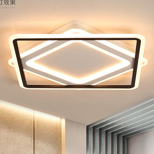 Modern Led Square Metal Flush Mount Ceiling Light In White/Warm 16.5’/19.5’/23.5’ Wide White / 16.5’