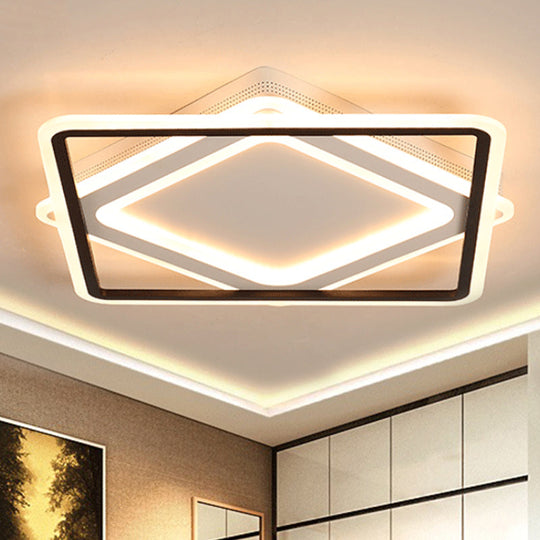 Modern Led Square Metal Flush Mount Ceiling Light In White/Warm 16.5’/19.5’/23.5’ Wide