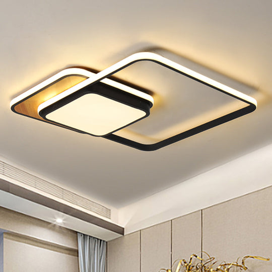 Modern Led Geometric Ceiling Light In Black/White Flush Mount 18’/21.5’ Wide White/Warm