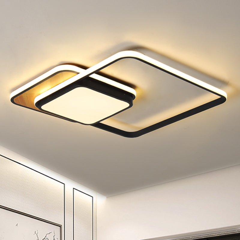Modern Led Geometric Ceiling Light In Black/White Flush Mount 18’/21.5’ Wide White/Warm