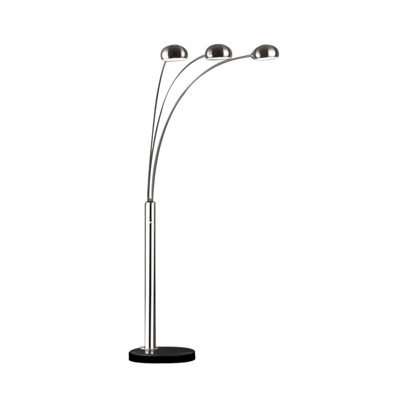 Contemporary Floor Reading Lamp: Metal Tree-Like Silver Stand With 3-Bulb Light & Semi-Orb Shade