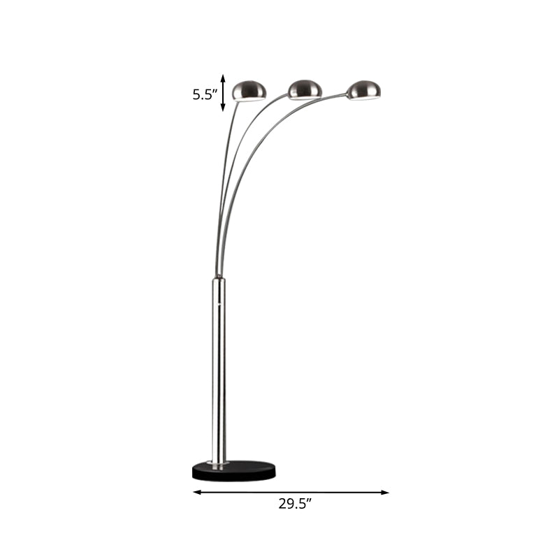 Contemporary Floor Reading Lamp: Metal Tree-Like Silver Stand With 3-Bulb Light & Semi-Orb Shade