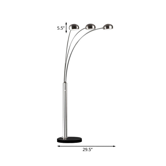 Contemporary Floor Reading Lamp: Metal Tree-Like Silver Stand With 3-Bulb Light & Semi-Orb Shade