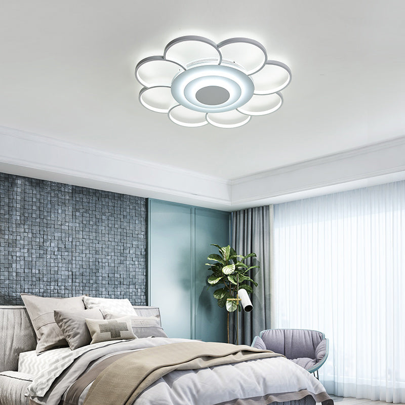 Minimalist White Led Sunflower Flushmount Ceiling Lamp For Bedroom