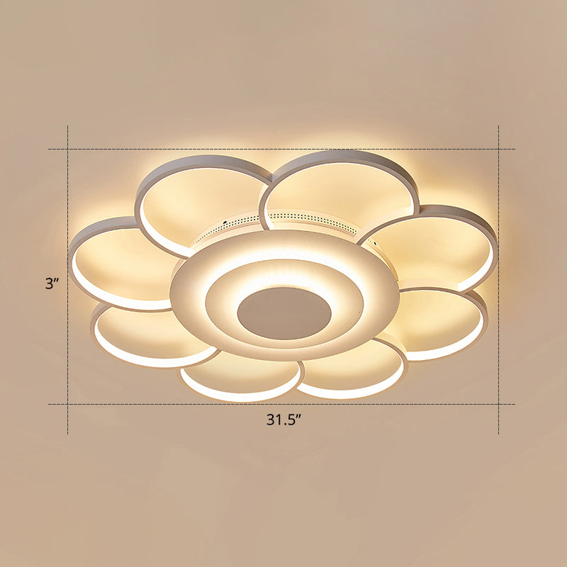 Minimalist White Led Sunflower Flushmount Ceiling Lamp For Bedroom / 31.5 Remote Control Stepless