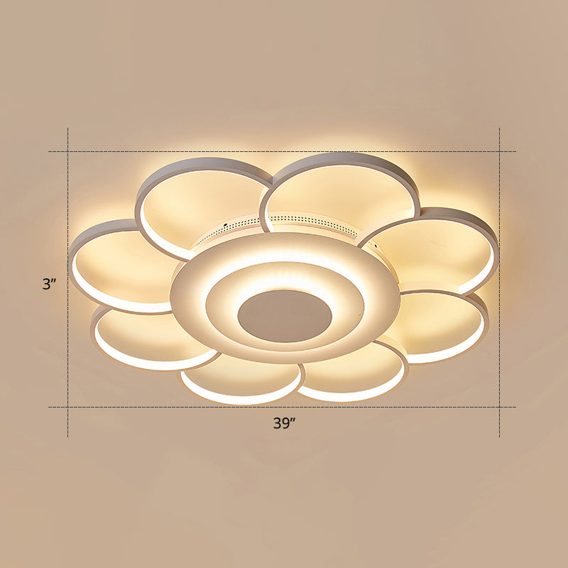 Minimalist White Led Sunflower Flushmount Ceiling Lamp For Bedroom / 39.5’ Remote Control
