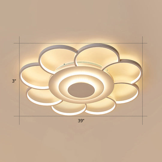 Minimalist White Led Sunflower Flushmount Ceiling Lamp For Bedroom / 39.5 Remote Control Stepless