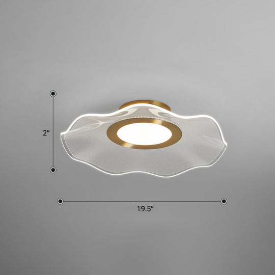 Lotus Leaf Acrylic Ceiling Light With Gold Finish And Led For Bedroom / 19.5 White