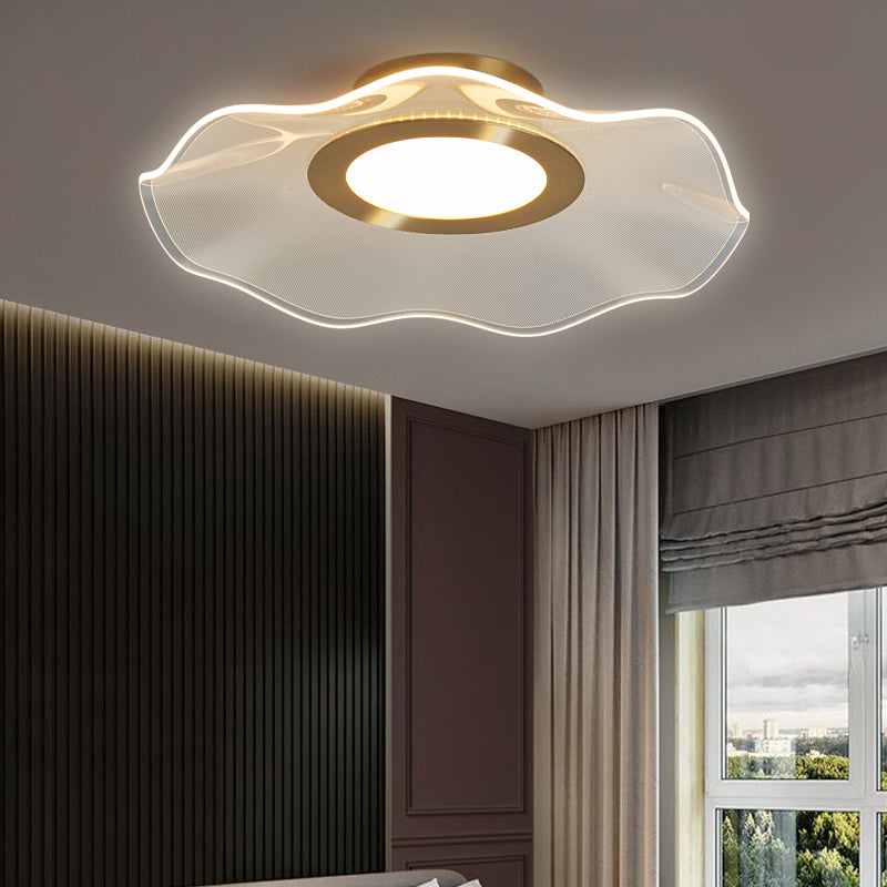 Lotus Leaf Acrylic Ceiling Light With Gold Finish And Led For Bedroom