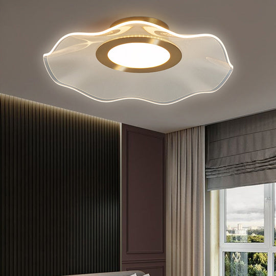 Lotus Leaf Acrylic Ceiling Light With Gold Finish And Led For Bedroom