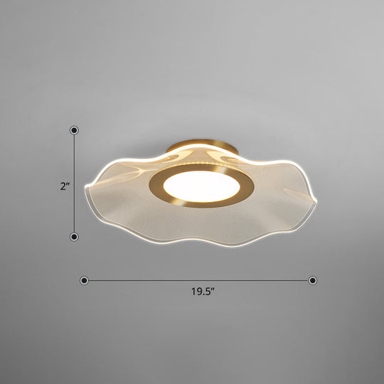 Lotus Leaf Acrylic Ceiling Light With Gold Finish And Led For Bedroom / 19.5’ Remote Control