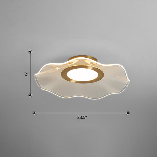 Lotus Leaf Acrylic Ceiling Light With Gold Finish And Led For Bedroom / 23.5 Remote Control Stepless