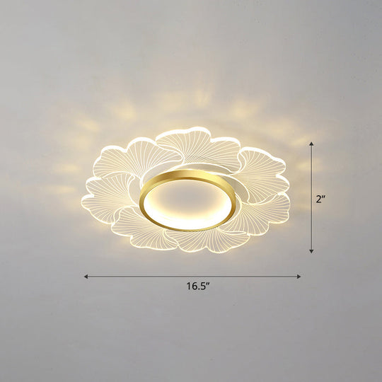 Modern Led Flower Ceiling Mount Light Fixture For Bedroom - Acrylic Flush Gold / 16.5 Third Gear