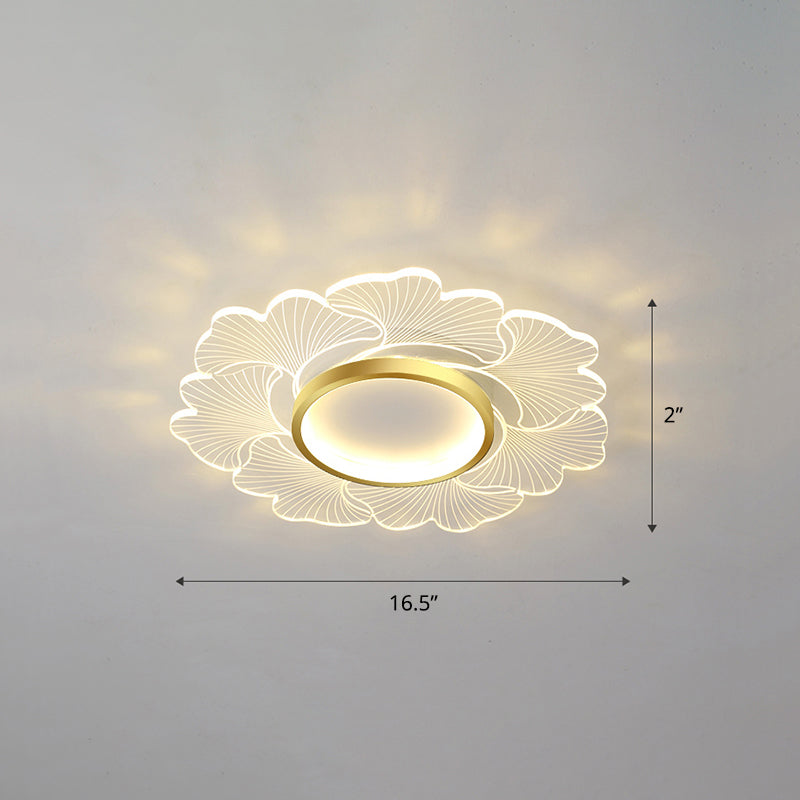 Modern Led Flower Ceiling Mount Light Fixture For Bedroom - Acrylic Flush Gold / 16.5’ Remote