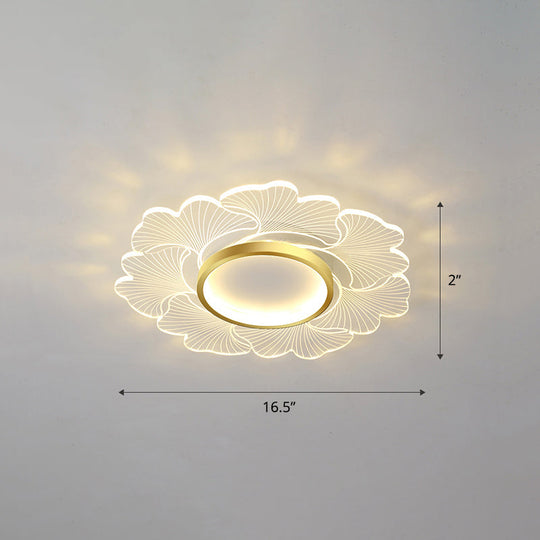 Modern Led Flower Ceiling Mount Light Fixture For Bedroom - Acrylic Flush Gold / 16.5’ Remote