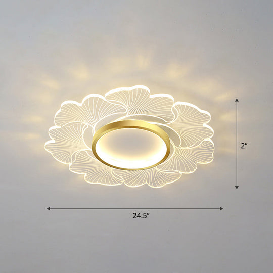 Modern Led Flower Ceiling Mount Light Fixture For Bedroom - Acrylic Flush Gold / 24.5 Remote Control