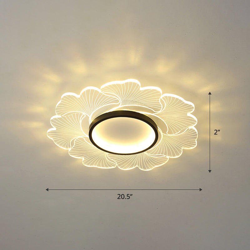 Modern Led Flower Ceiling Mount Light Fixture For Bedroom - Acrylic Flush Black / 20.5’ Remote