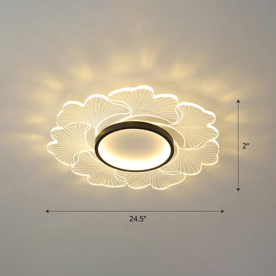 Modern Led Flower Ceiling Mount Light Fixture For Bedroom - Acrylic Flush Black / 24.5’ Third Gear