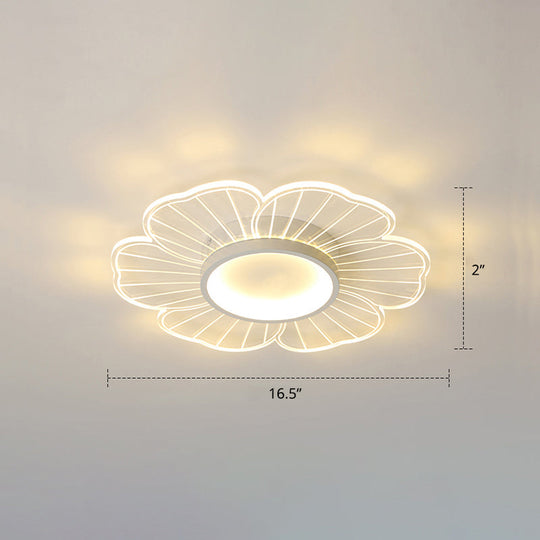 Modern Led Flower Ceiling Mount Light Fixture For Bedroom - Acrylic Flush White / 16.5’ Remote
