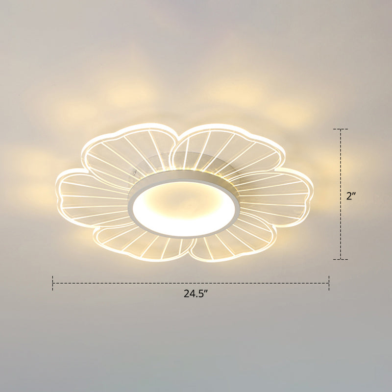 Modern Led Flower Ceiling Mount Light Fixture For Bedroom - Acrylic Flush White / 24.5’ Remote