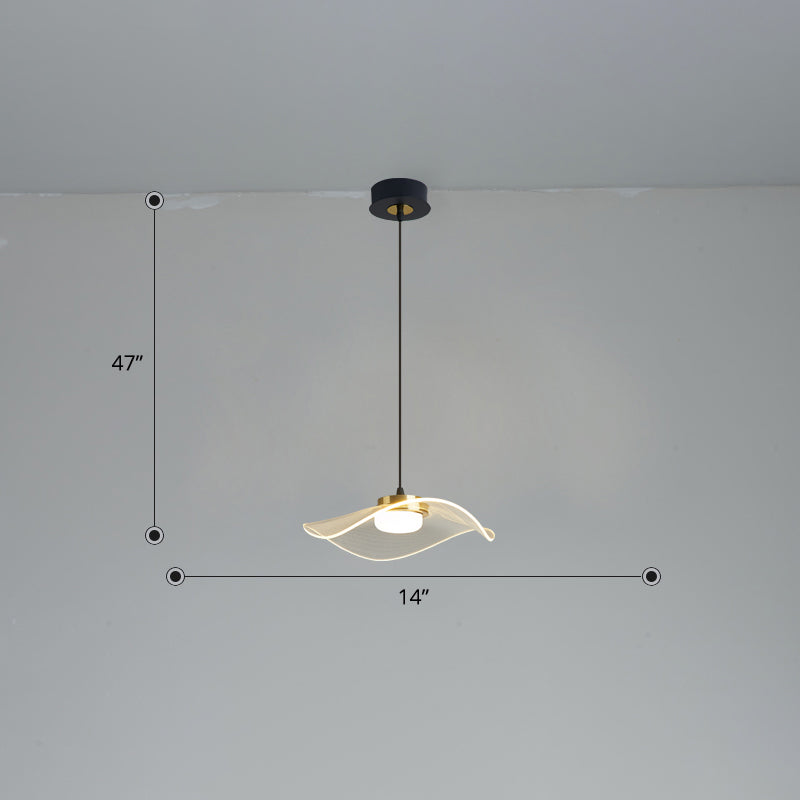 Sleek Led Pendulum Light: Ruffled Design Clear Acrylic Ideal For Dining Room / 14’ Warm