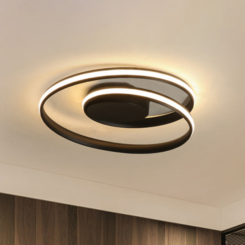 Simple Acrylic Led Loop Ceiling Lamp In Black/White - 18’/23.5’ Wide Flush Light Fixture With