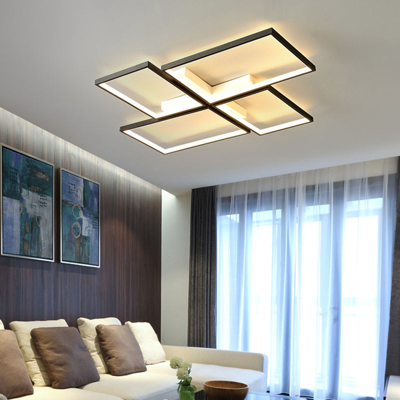 Black Minimalistic Metal Led Ceiling Lamp For Living Room - Pinwheel - Like Flush Mount Light