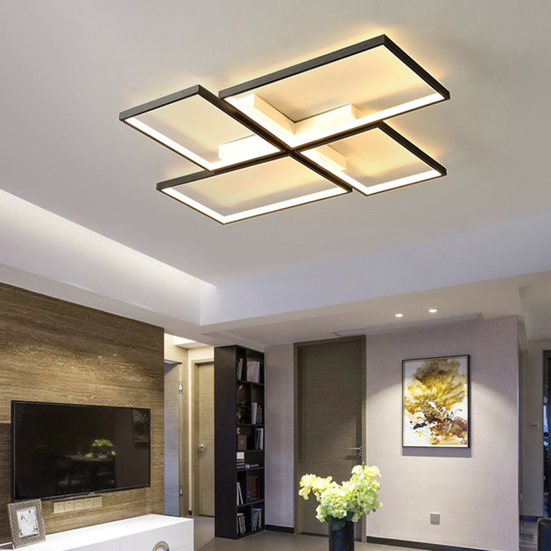 Black Minimalistic Metal Led Ceiling Lamp For Living Room - Pinwheel-Like Flush Mount Light Fixture