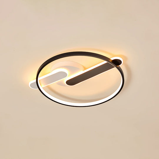 Modern Circle Led Flush Light In Black And White For Corridors - Sleek Minimalist Design / 16.5’