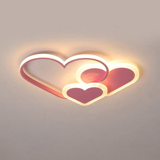Contemporary Acrylic Led Flush Ceiling Light Fixture - Loving Heart Design For Bedrooms Pink / 16.5