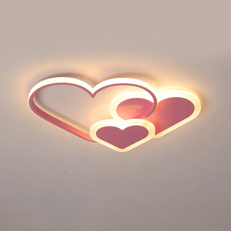 Contemporary Acrylic Led Flush Ceiling Light Fixture - Loving Heart Design For Bedrooms Pink / 20.5