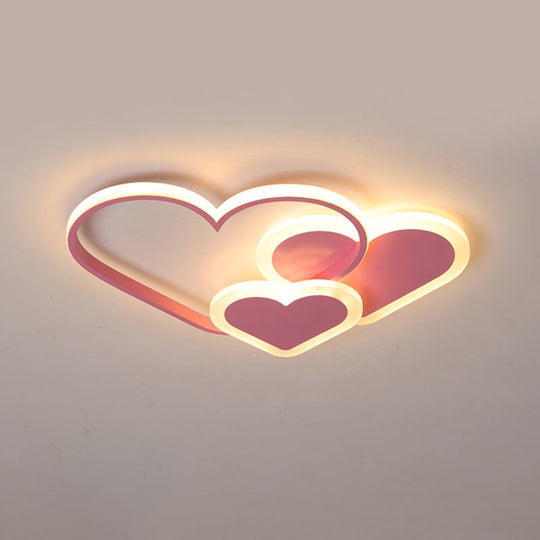 Contemporary Acrylic Led Flush Ceiling Light Fixture - Loving Heart Design For Bedrooms Pink / 20.5