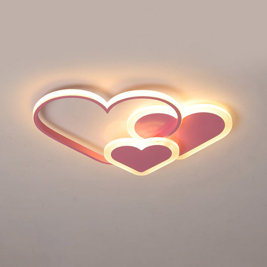 Contemporary Acrylic Led Flush Ceiling Light Fixture - Loving Heart Design For Bedrooms Pink / 20.5